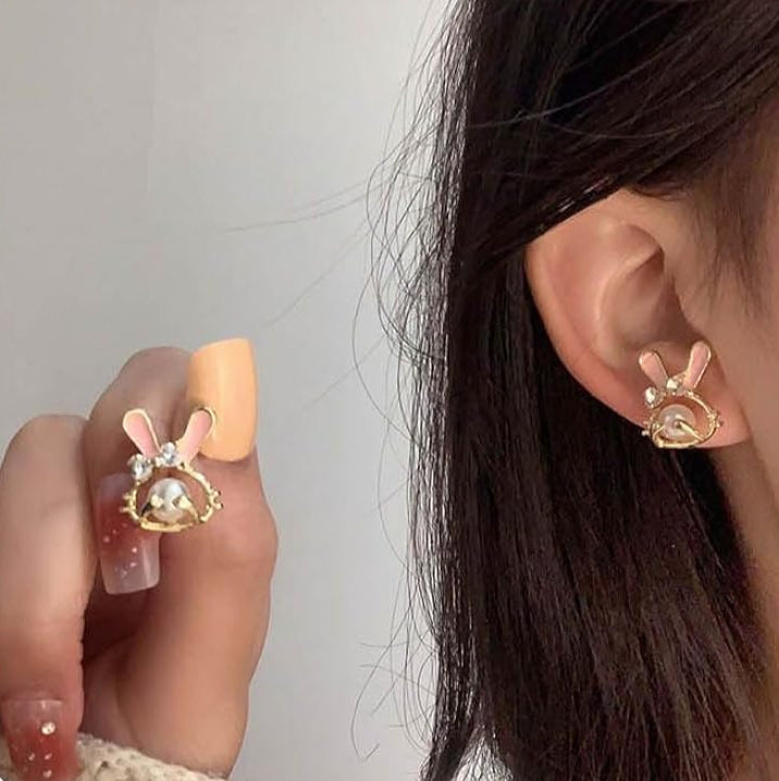 Pink Bunny Pearl Minimal Studs Earrings