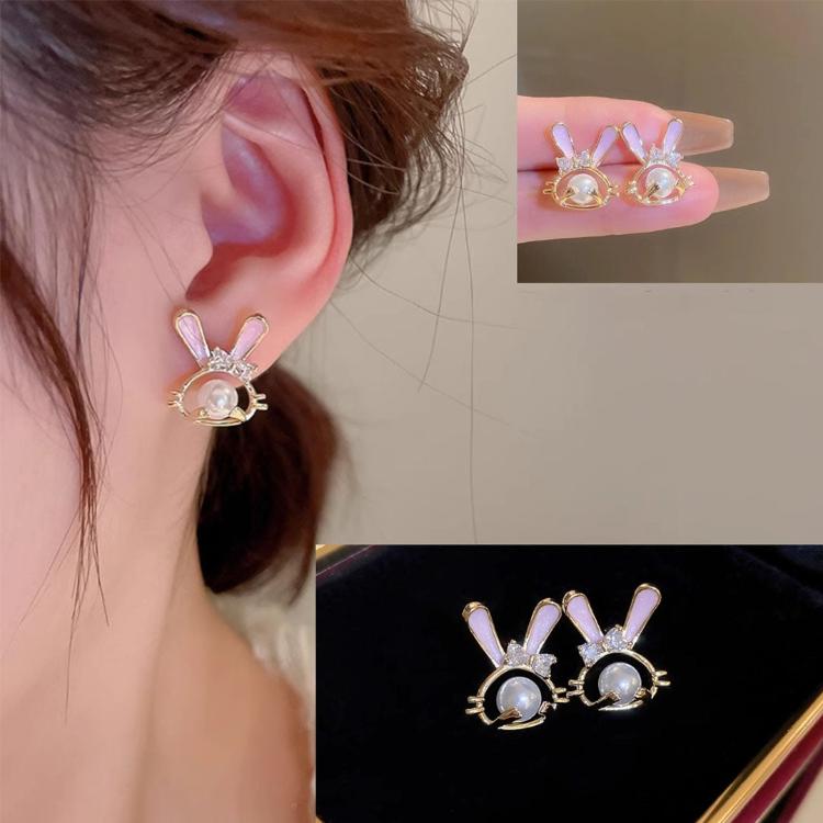 Pink Bunny Pearl Minimal Studs Korean Fashion Earrings