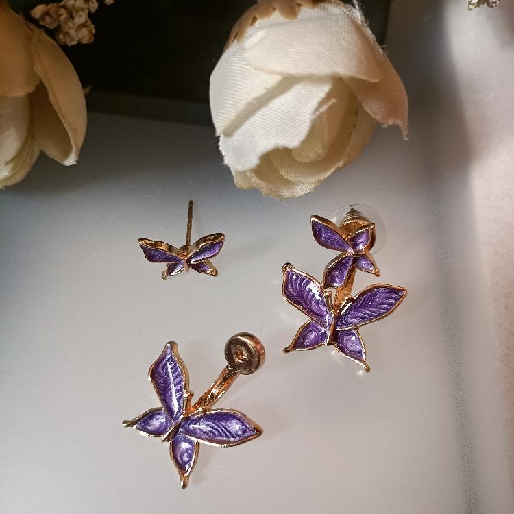 Purple Double Butterfly Drop Trendy Korean Fashion Earrings