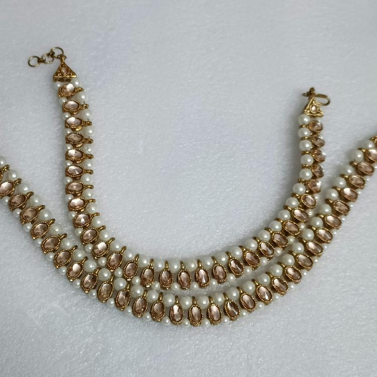 Purple Stone Pearl Anklet Oval