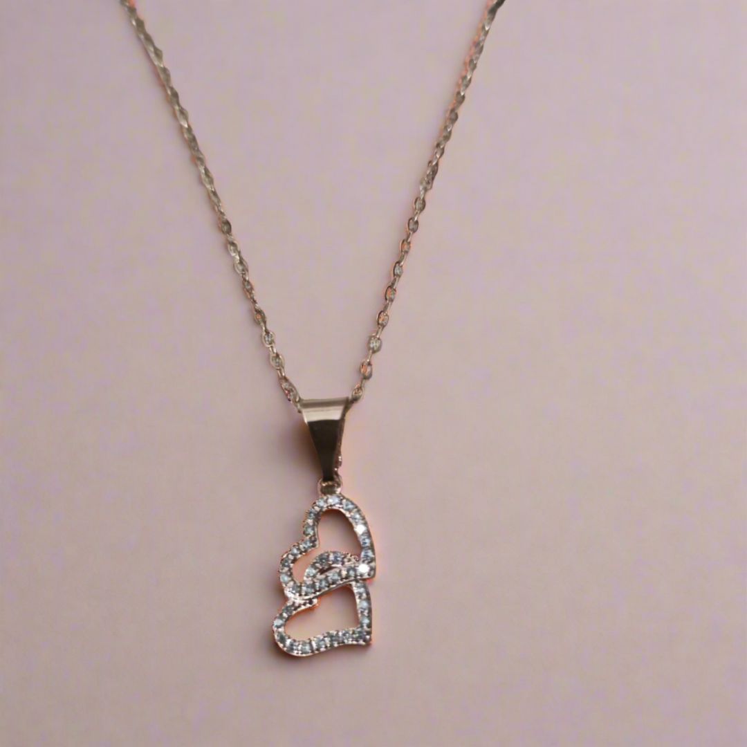 Rose Gold Double Heart Korean Fashion Necklace
