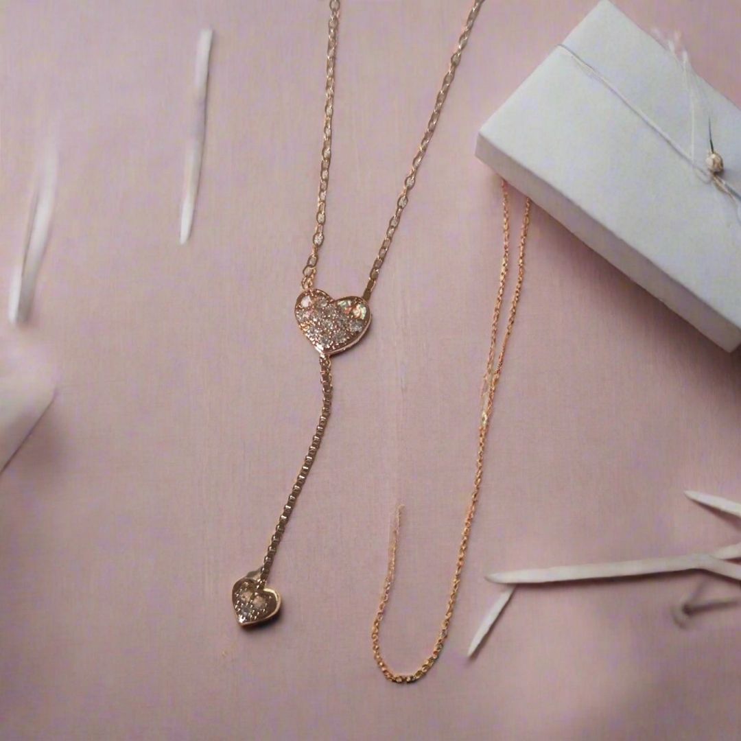 Rose Gold Double Heart Y Korean Fashion Necklace