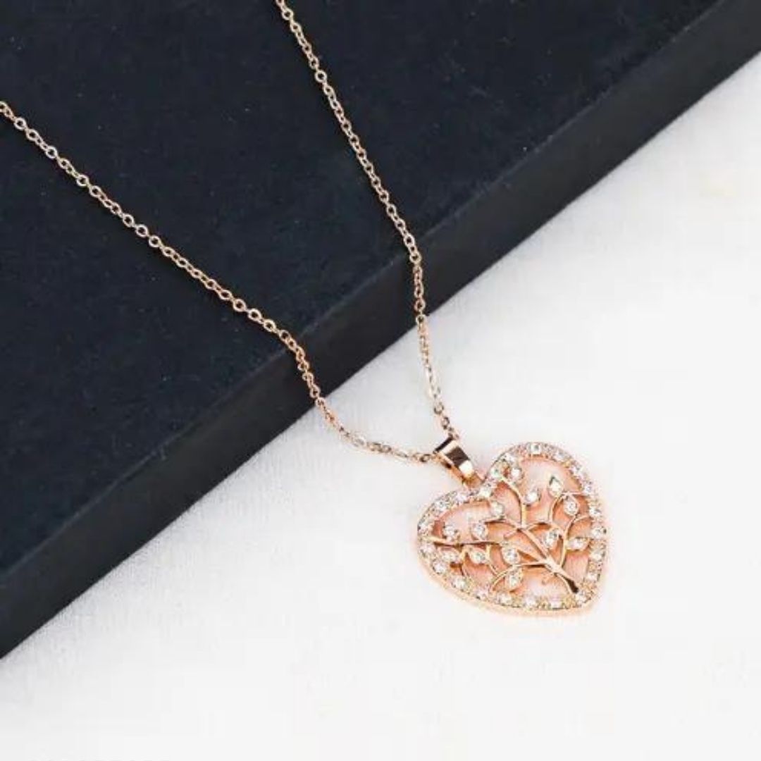 Rose Gold Leaf Heart Korean Fashion Necklace