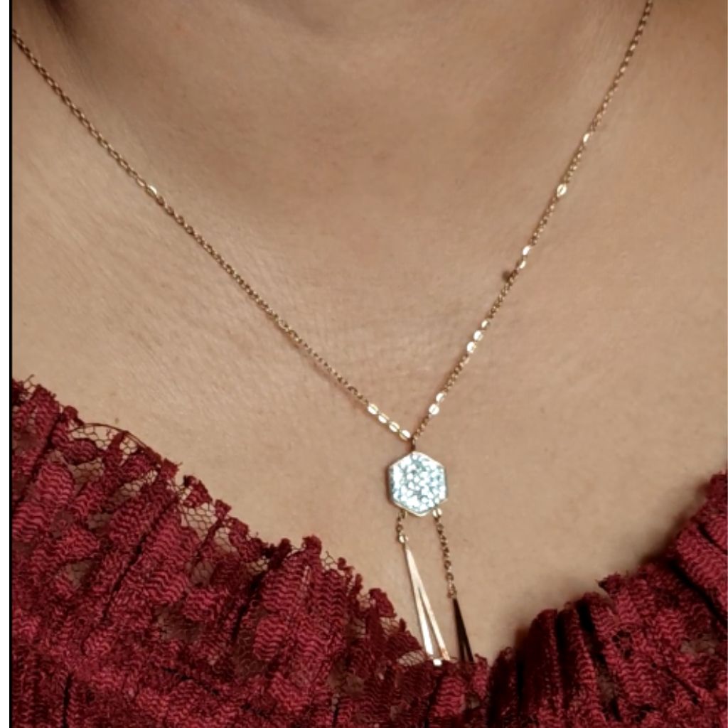 Rose Gold Hexagon Dangle Necklace