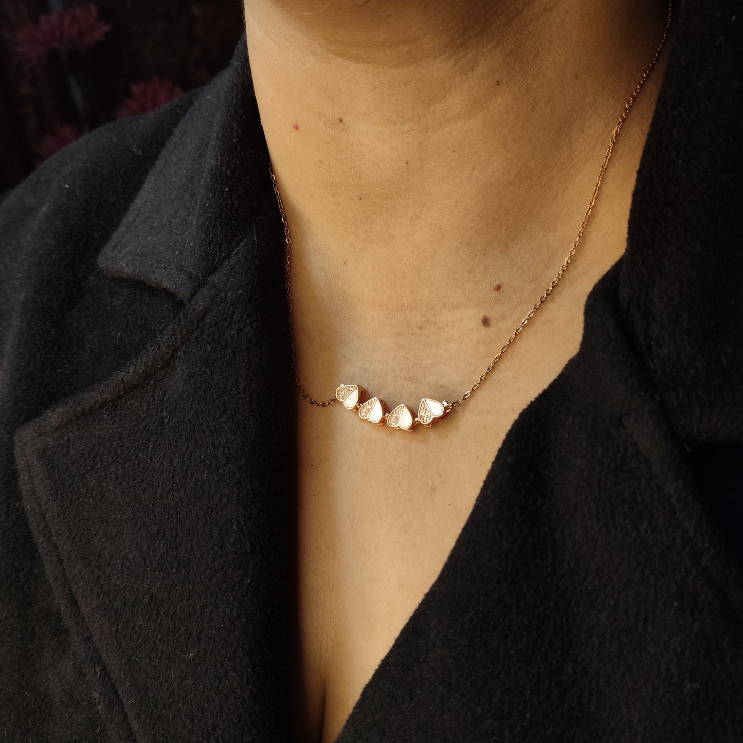 Rose Gold four in one Heart Necklace