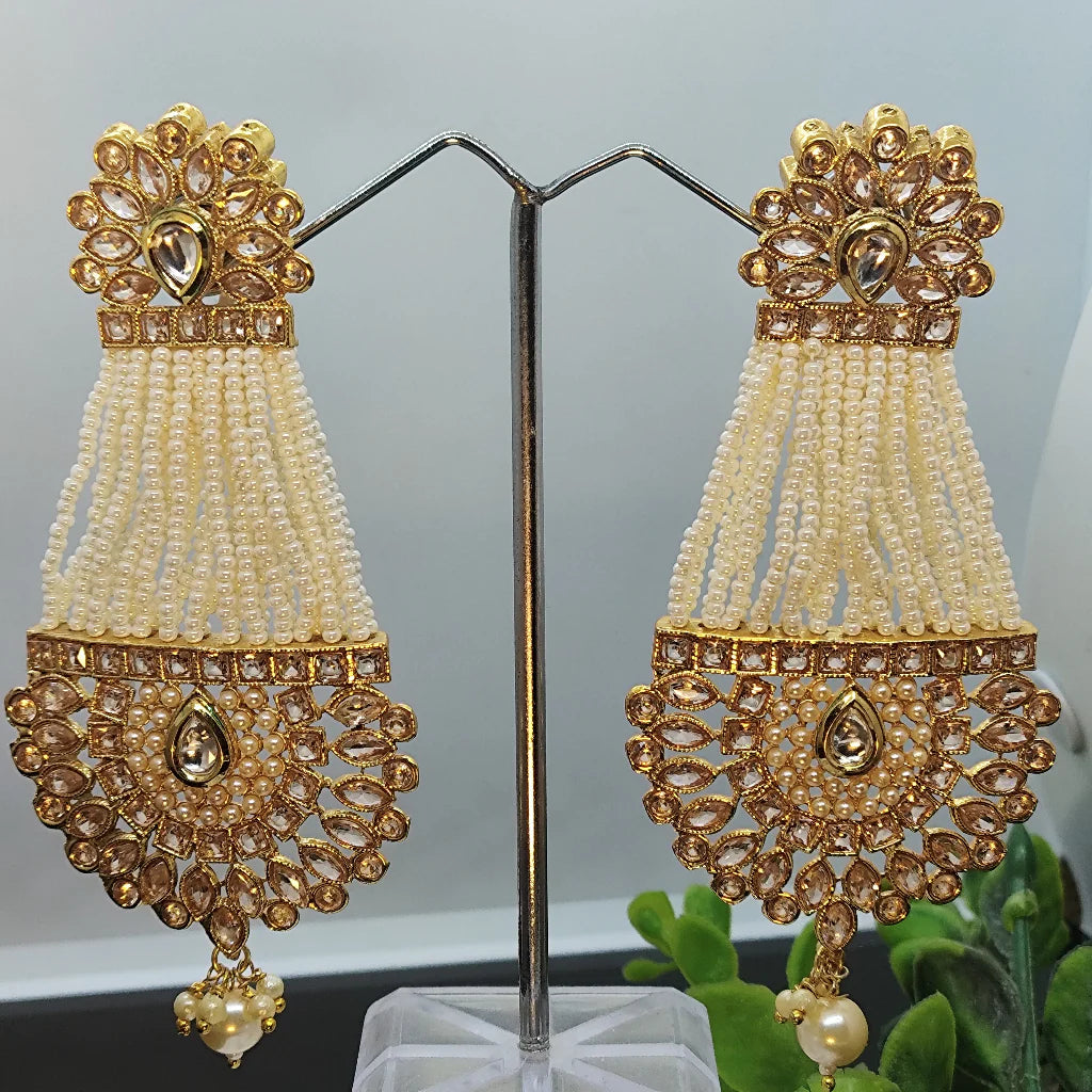 Royal Golden Pearl Kundan Chandbali