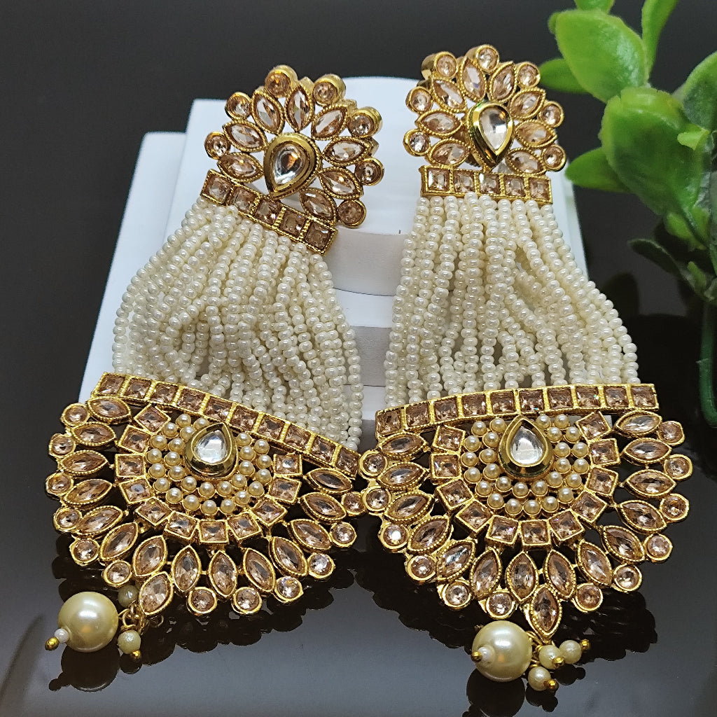 Royal Golden Pearl Kundan Chandbali