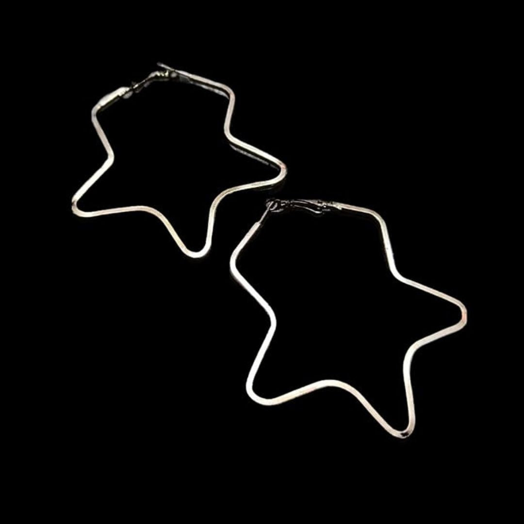 Silver Star Shape Metallic Hoops Korean Fashion Earrings
