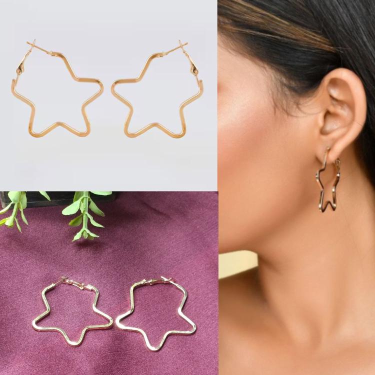Silver Star Shape Metallic Hoops Korean Fashion Earrings