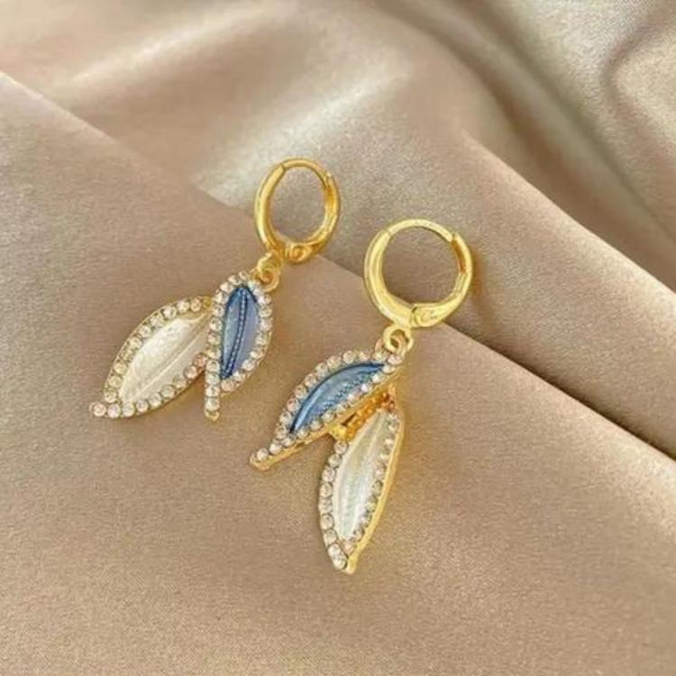 Sparkling Blue and White Hoop Korean Fashion Earrings
