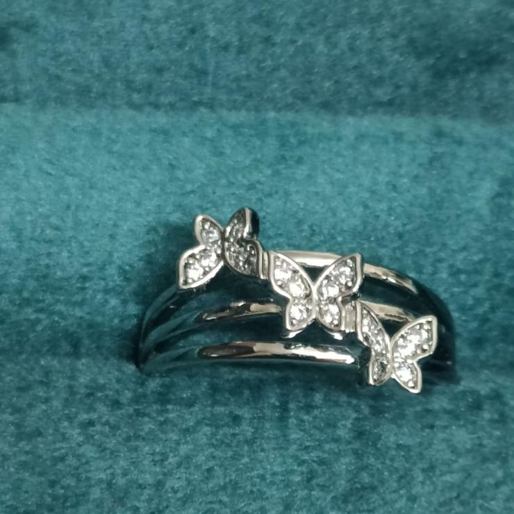 Anti Tarnish Korean Triple Butterfly Silver Ring