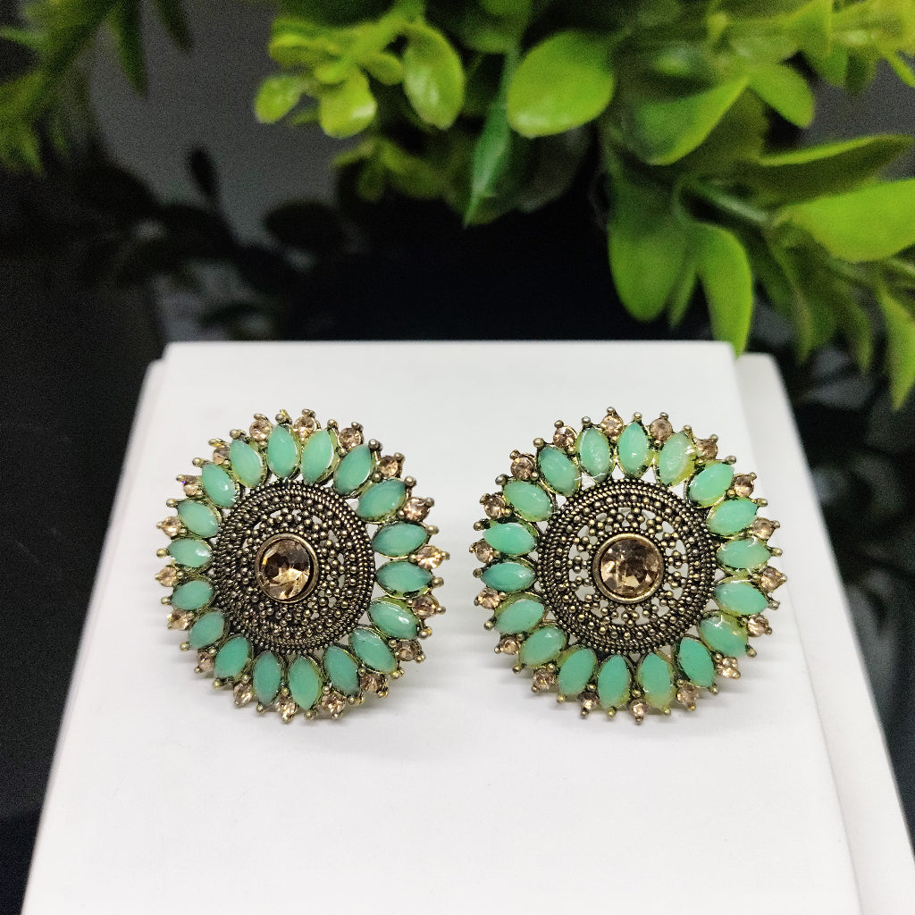 Turquoise & Amber Zirconia Studs Earrings