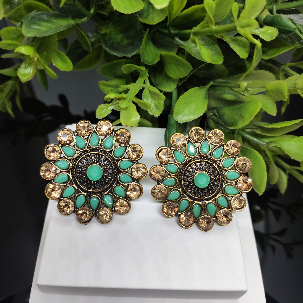 Turquoise & Gold Zirconia Studs Earrings