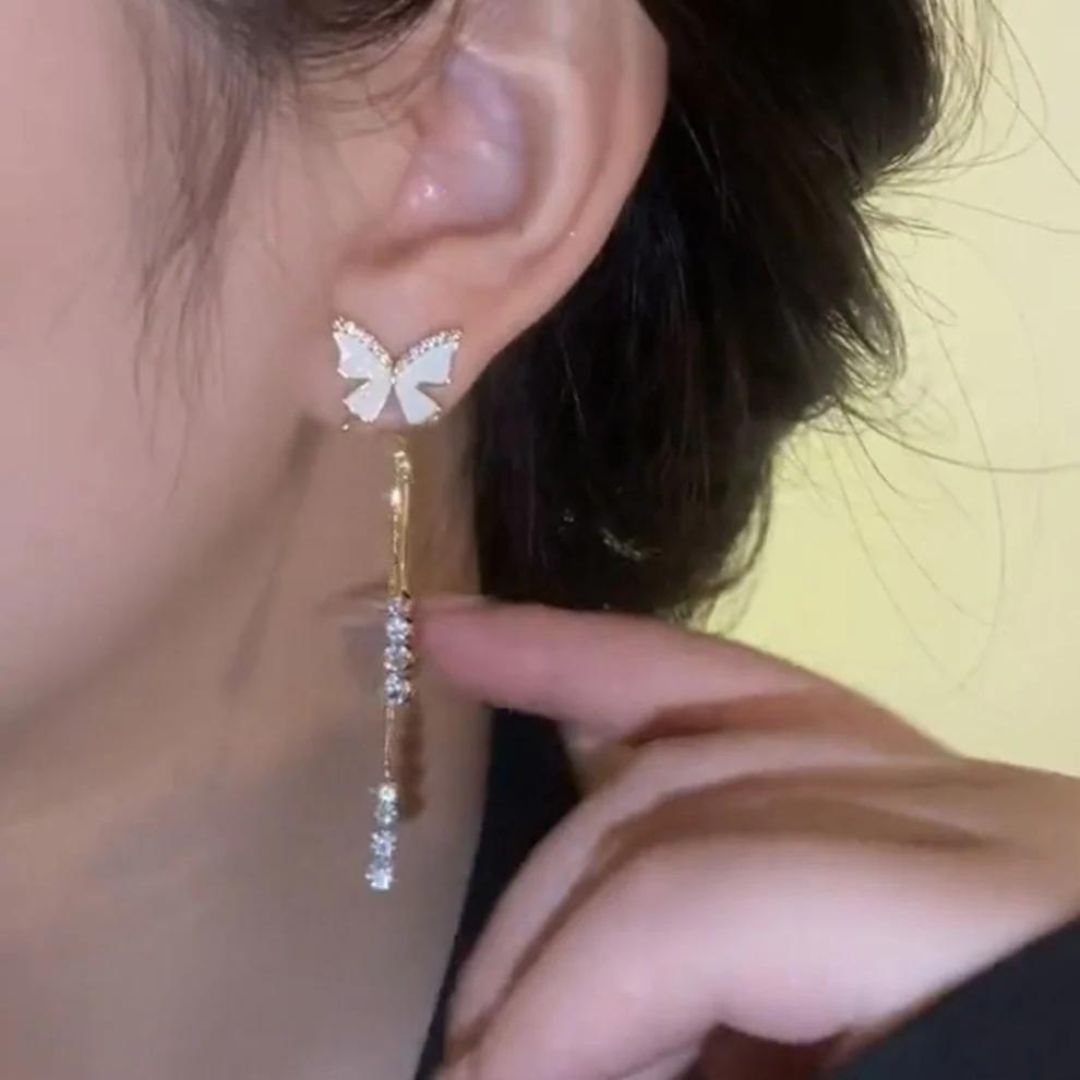 Golden Pearl Butterfly Tassel Korean Fashion Earrings