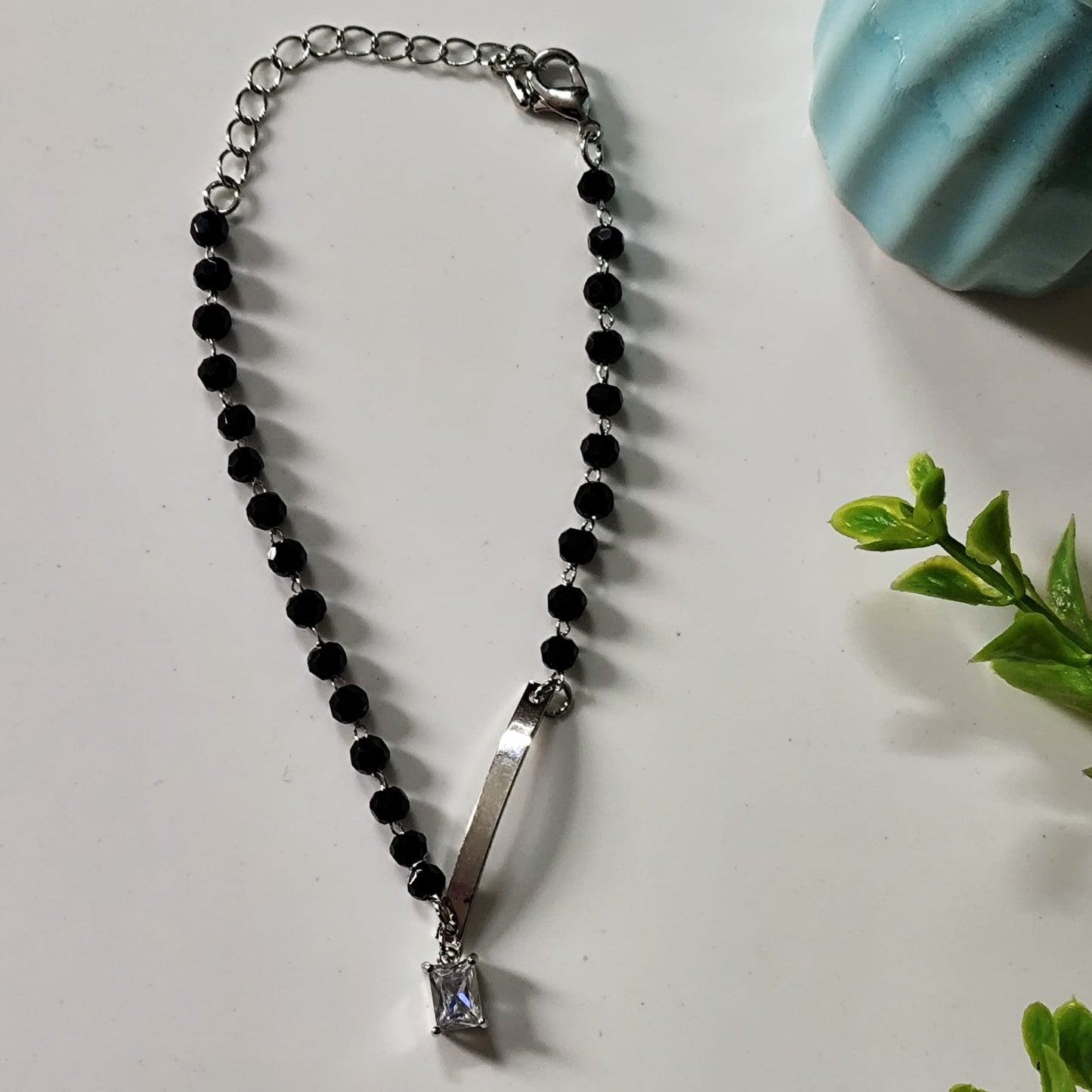 Black Beads Crystal Anklet