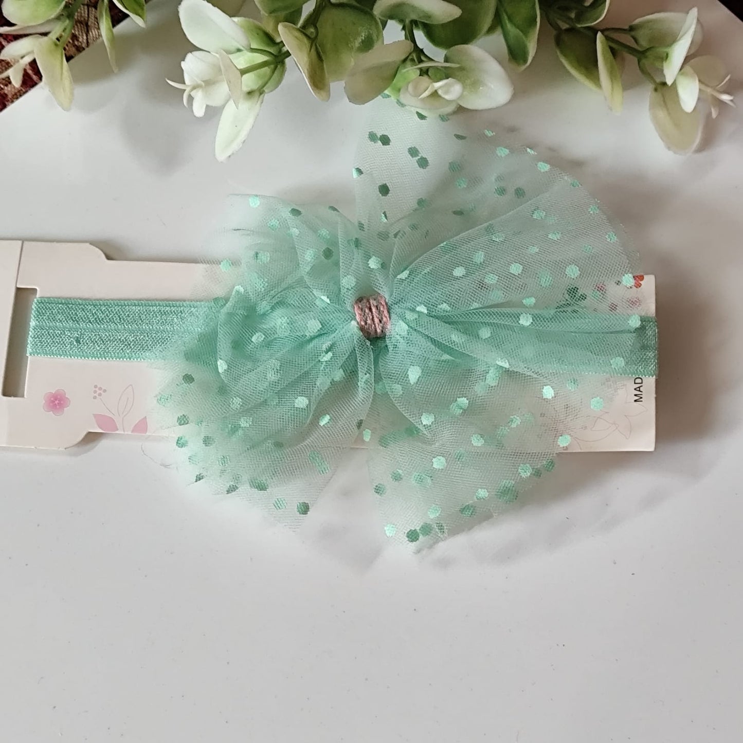 Green Polka Puff Headband