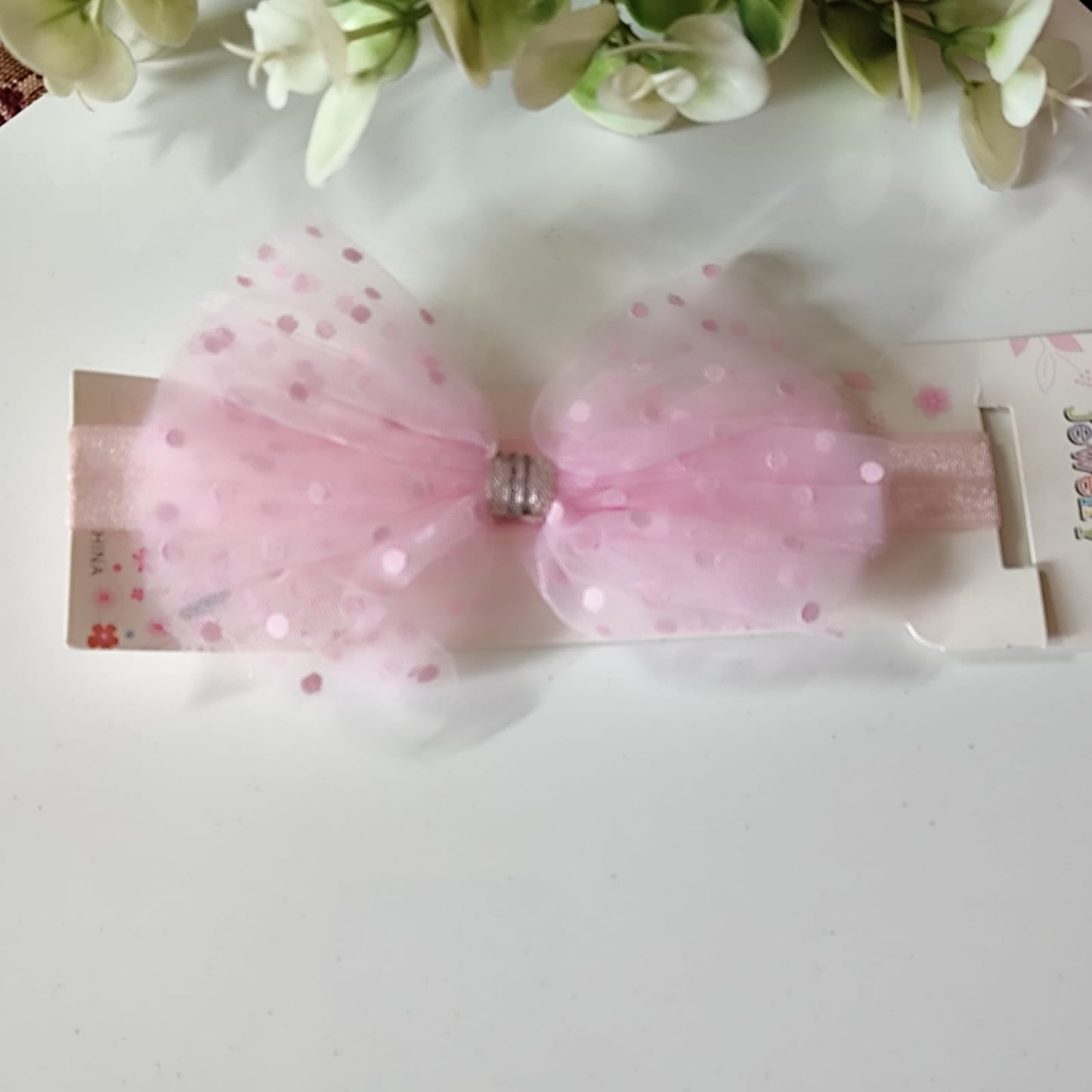 Light Pink Polka Puff Headband