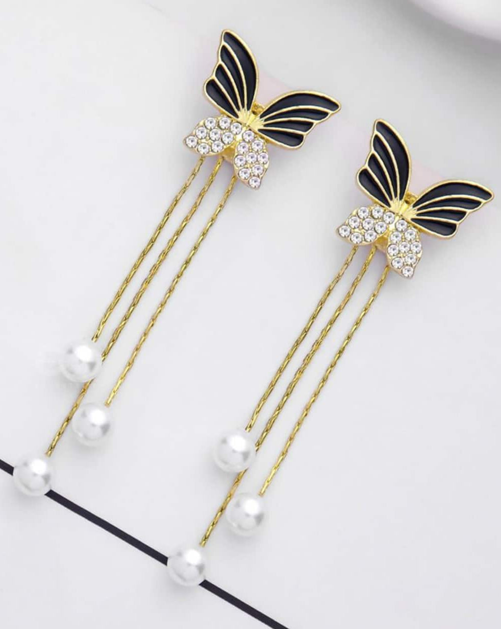 Golden Black Butterfly Tassel Earring