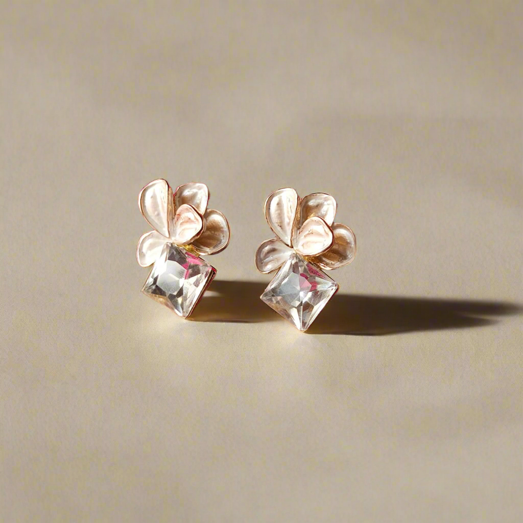 Crystal and Flower Stud