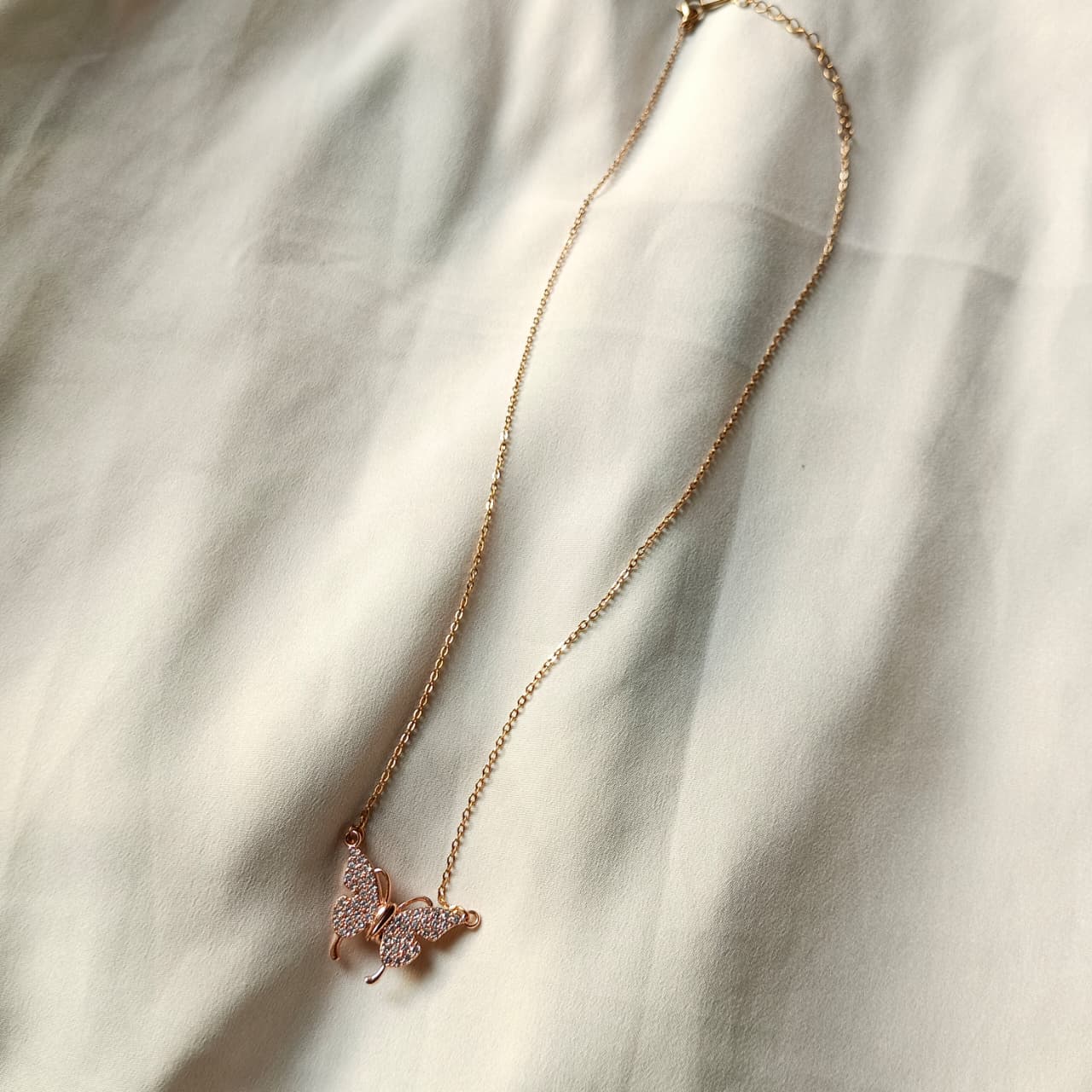 Rosr Gold Crystal Butterfly Necklace
