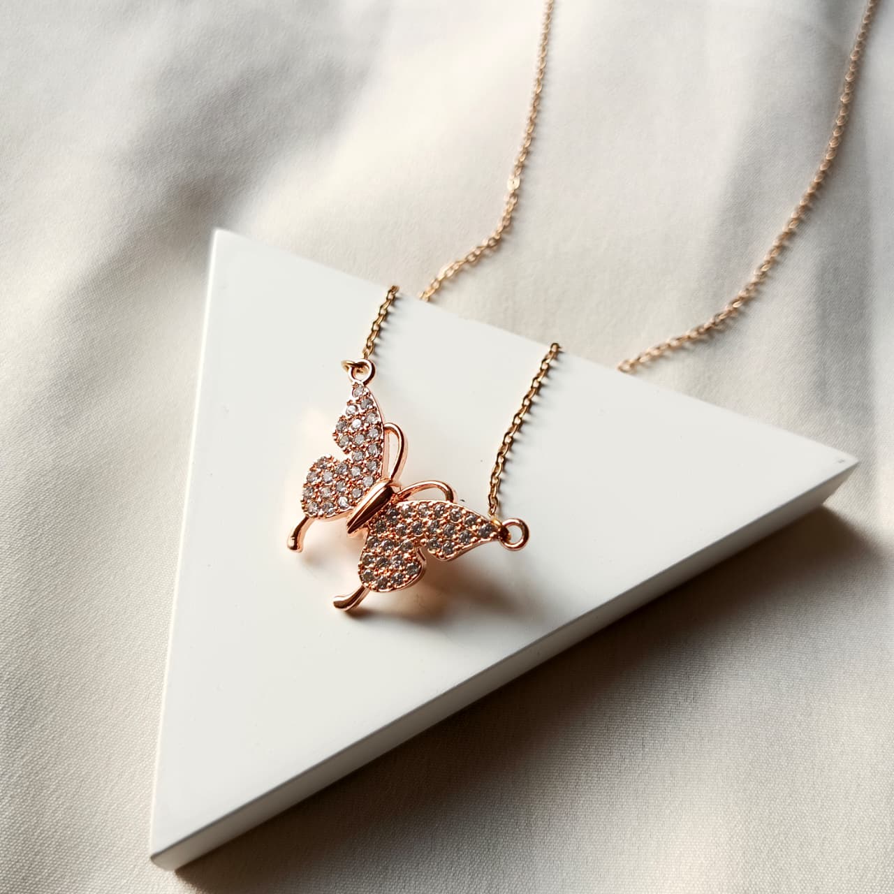 Rosr Gold Crystal Butterfly Necklace