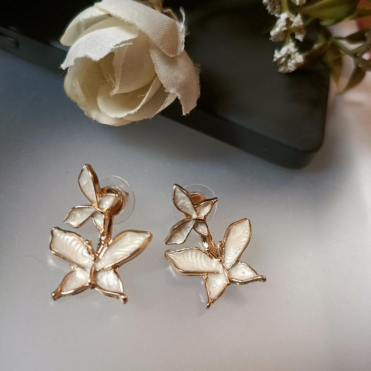 White Double Butterfly Drop Korean Fashion Earrings