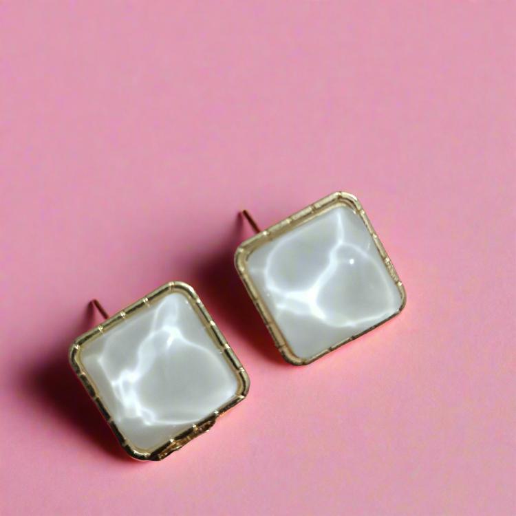 White Square Stud Statement Korean Fashion Earrings