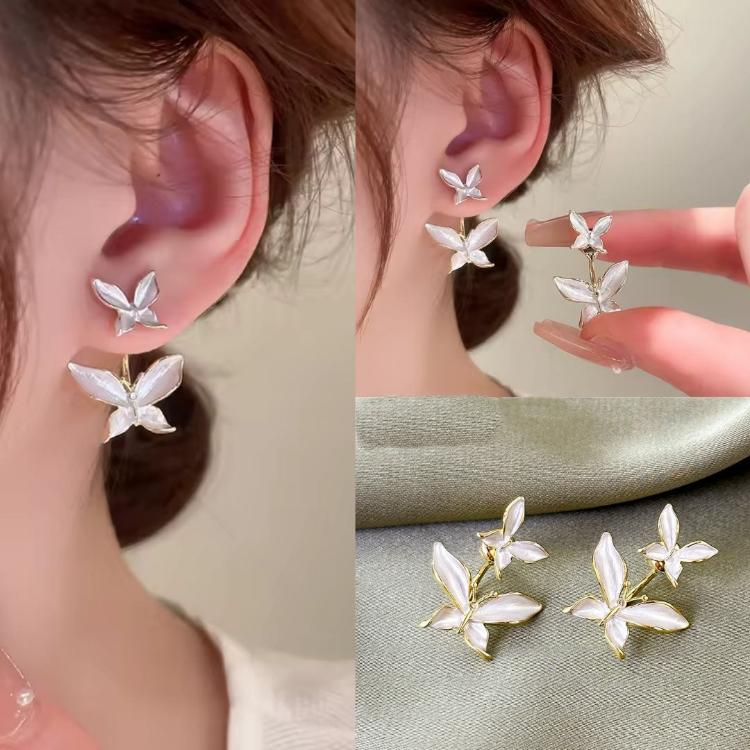 White Double Butterfly Drop Korean Fashion Earrings