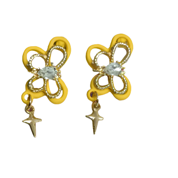 Yellow Butterfly and Star Drop Korean Earrings