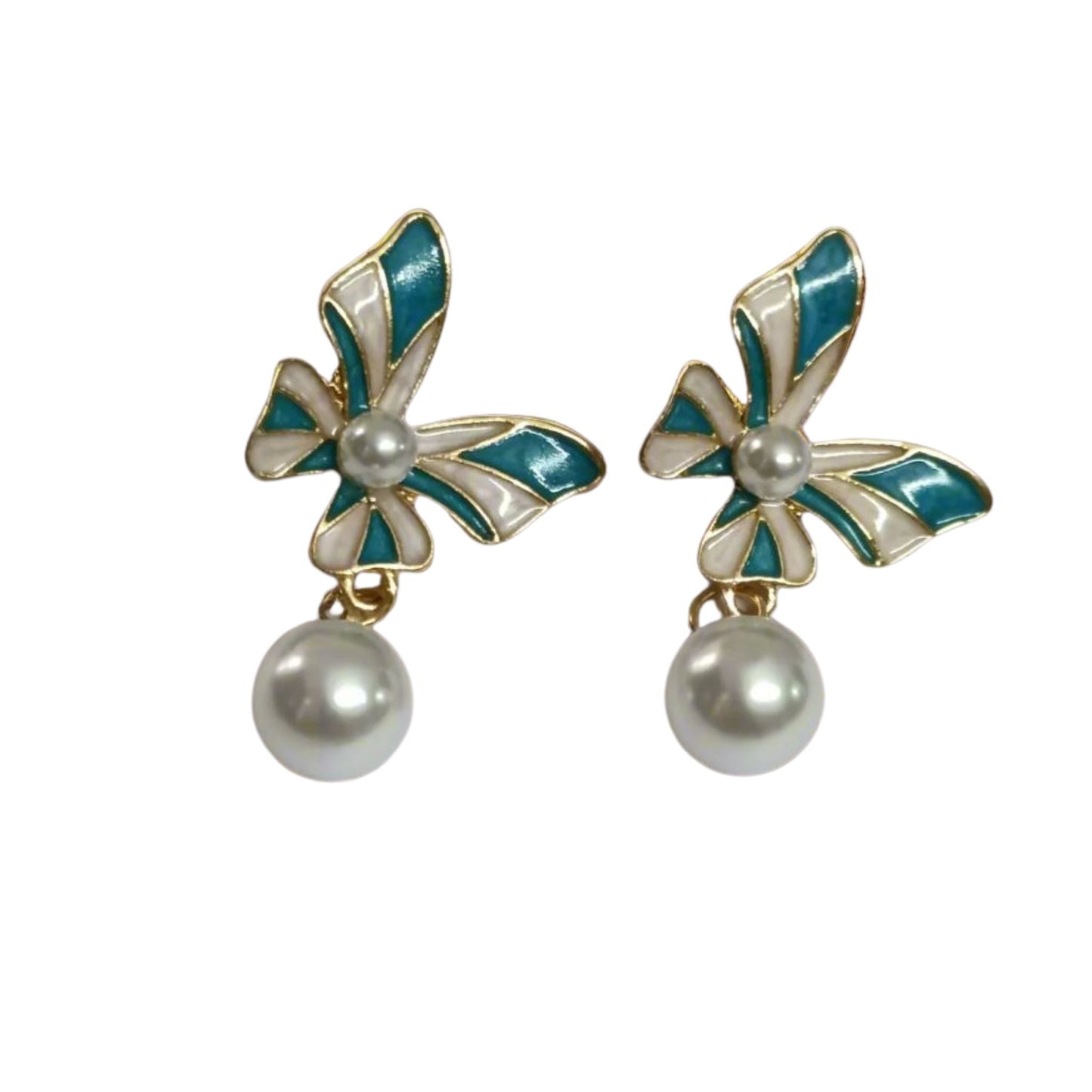 Blue Pearl Butterfly Drop Korean Fashion Earrings