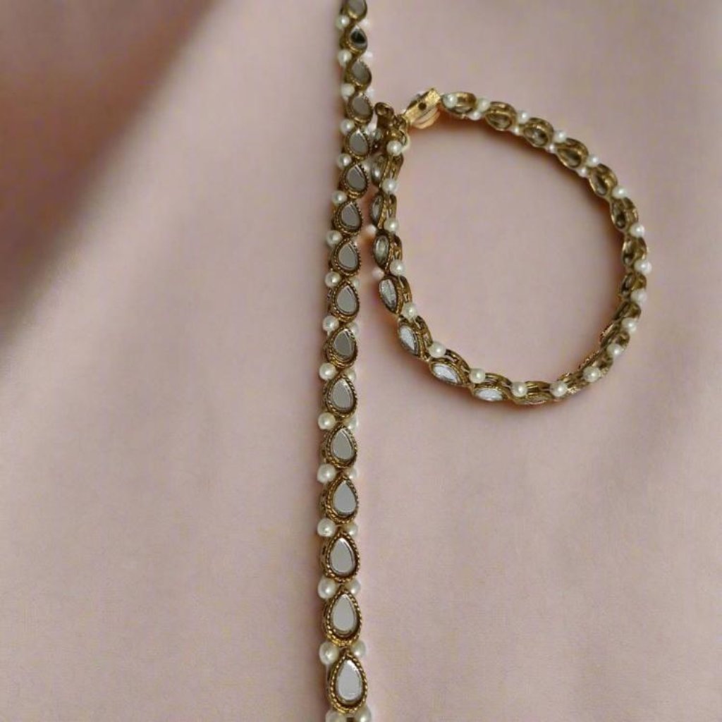 Kundan Pearl Anklet Oval