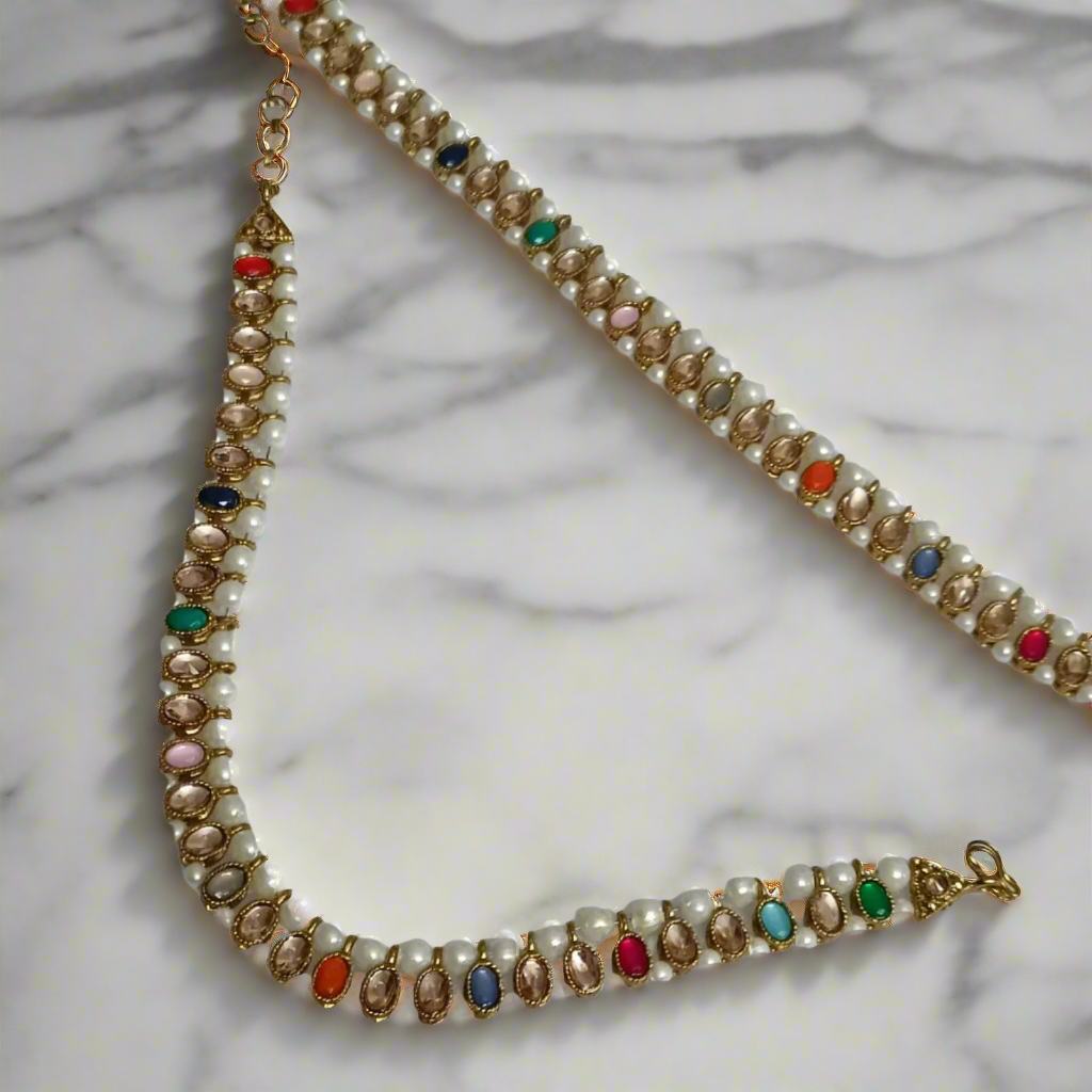 Meenakari Kundan Pearl Anklet -1