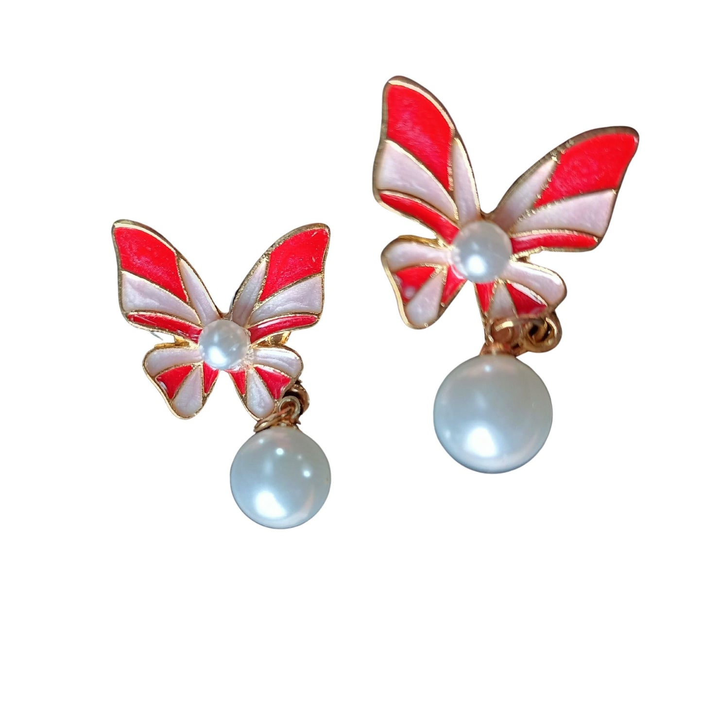 Red Pearl Butterfly Drop Korean Fashion Earrings