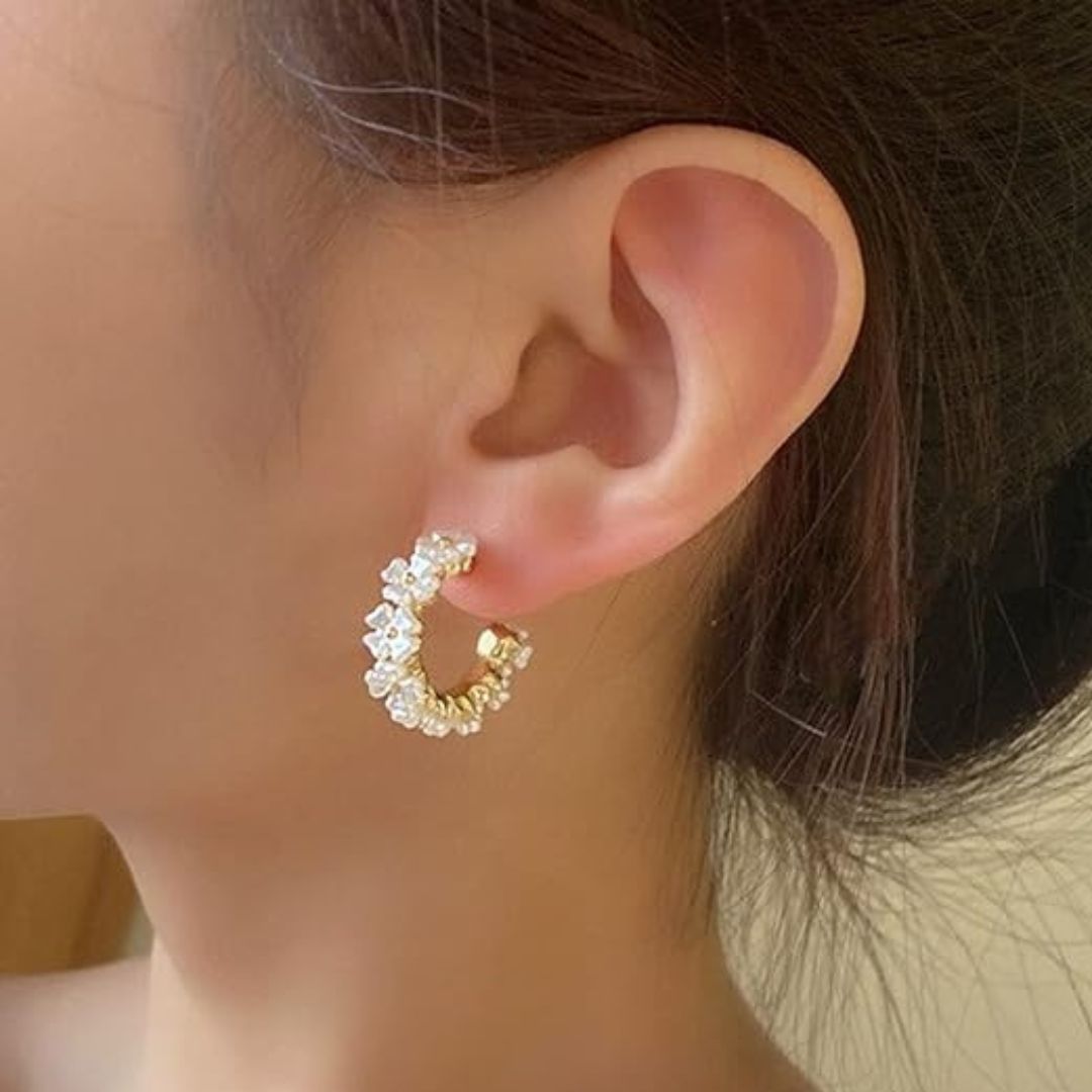 White floral hoop Korean Fashion earrings