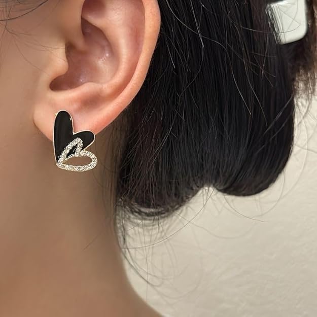 Crystal Double Hearts Statement Korean Fashion Earrings