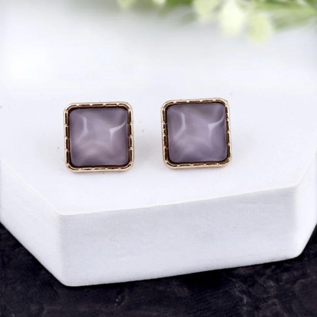 Black Square Stud Statement Earrings
