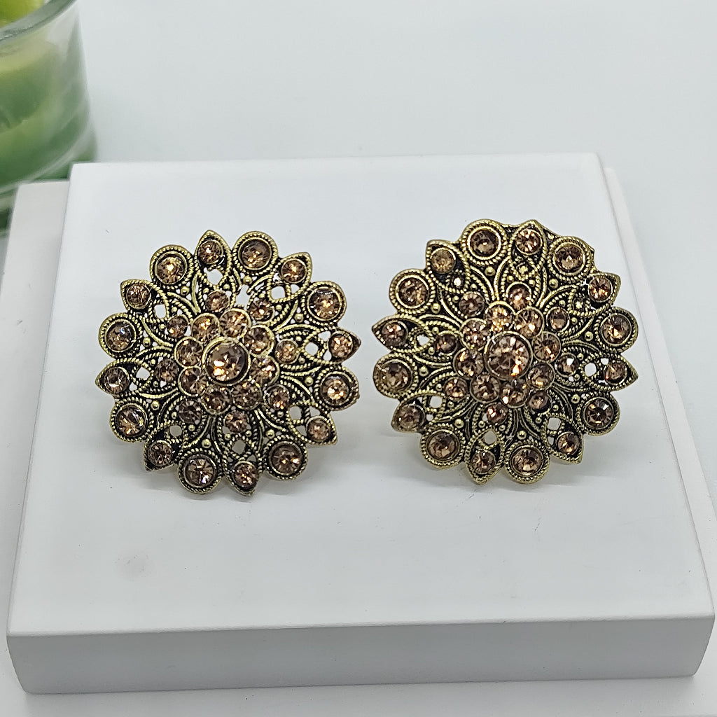 Antique Gold Blossom Zirconia Studs Earrings
