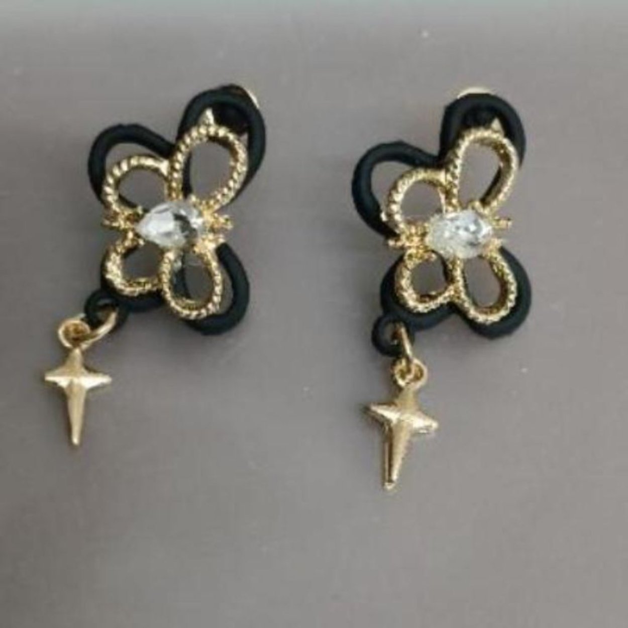 Black Butterfly and Star Drop Earrings
