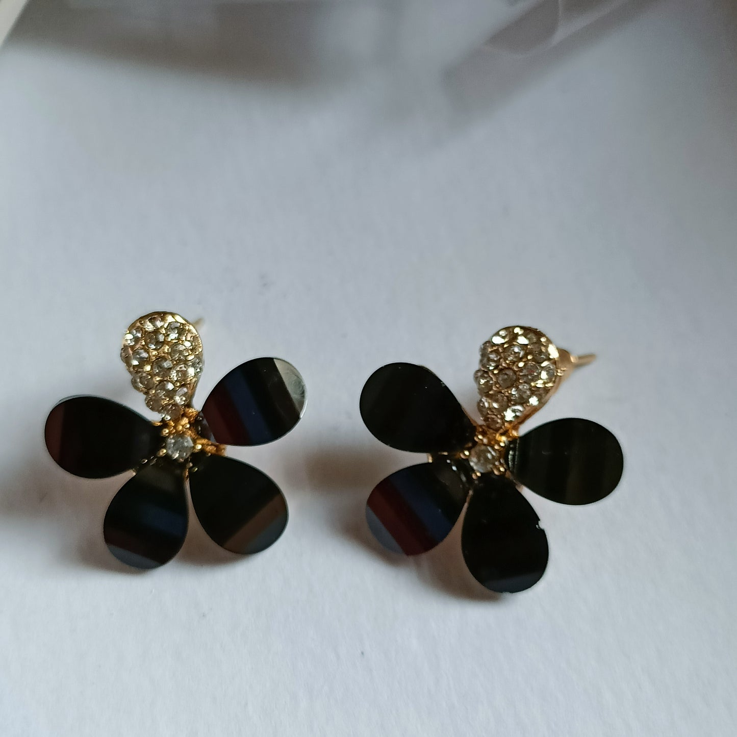 Black Floral Rhinestone Stud Statement Earrings