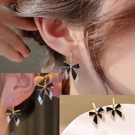 Crystal Black Bowknot Drop Korean Fashion Earrings