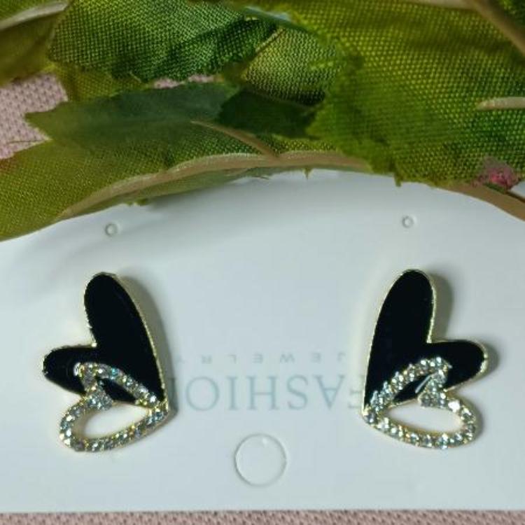 Crystal Double Hearts Statement Korean Fashion Earrings