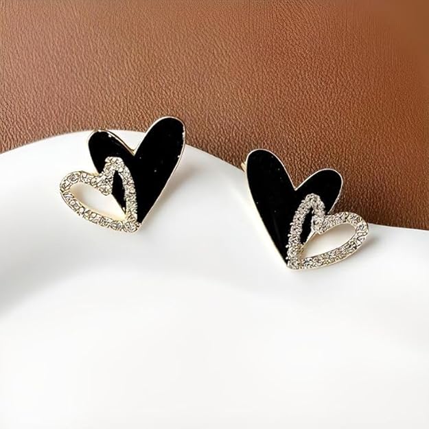 Crystal Double Hearts Statement Korean Fashion Earrings
