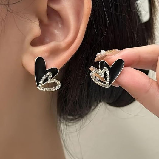 Crystal Double Hearts Statement Korean Fashion Earrings