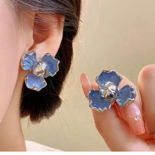 Denim Blue Flower Stud Earring