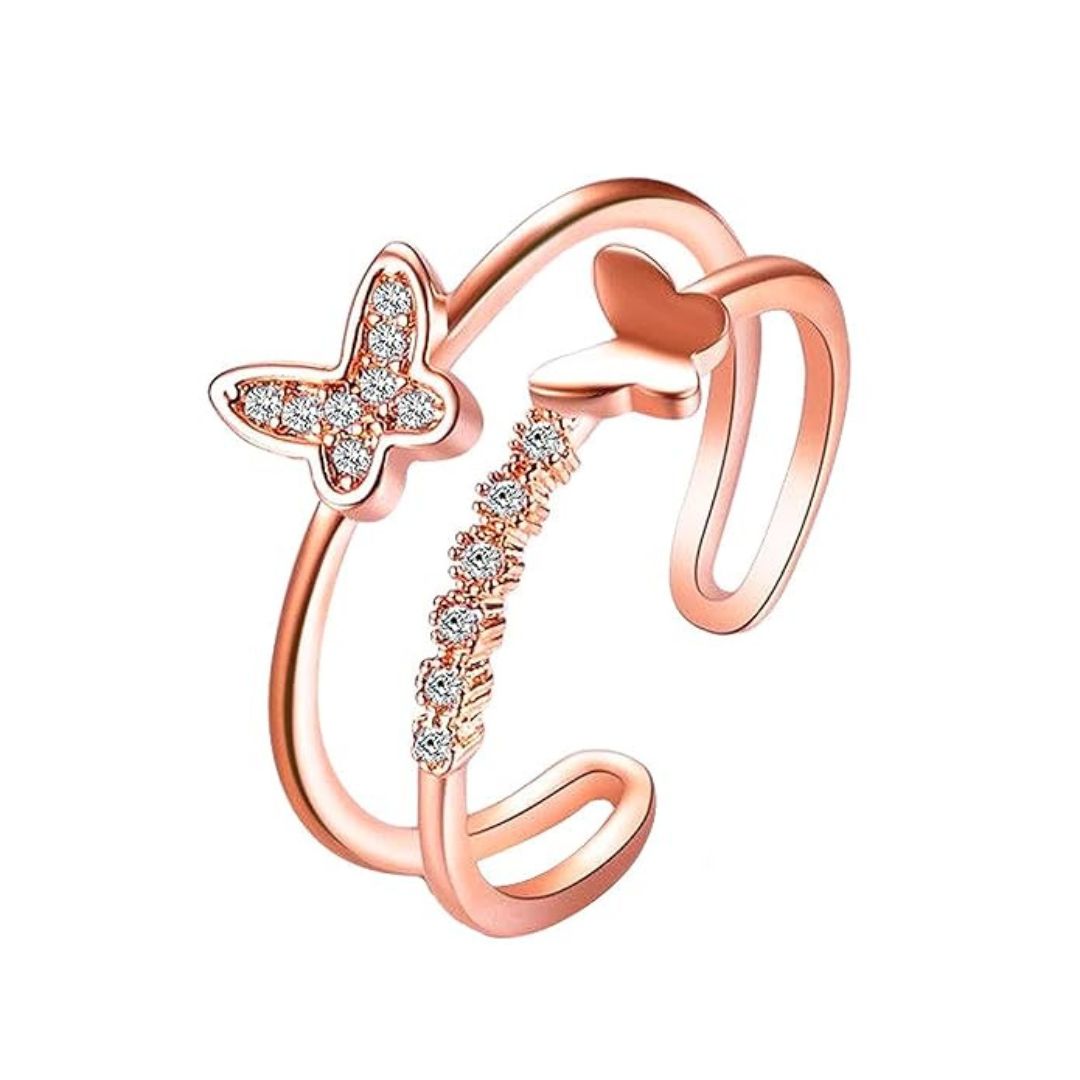 Anti Tarnish Korean Double Butterfly Ring (Rose Gold)