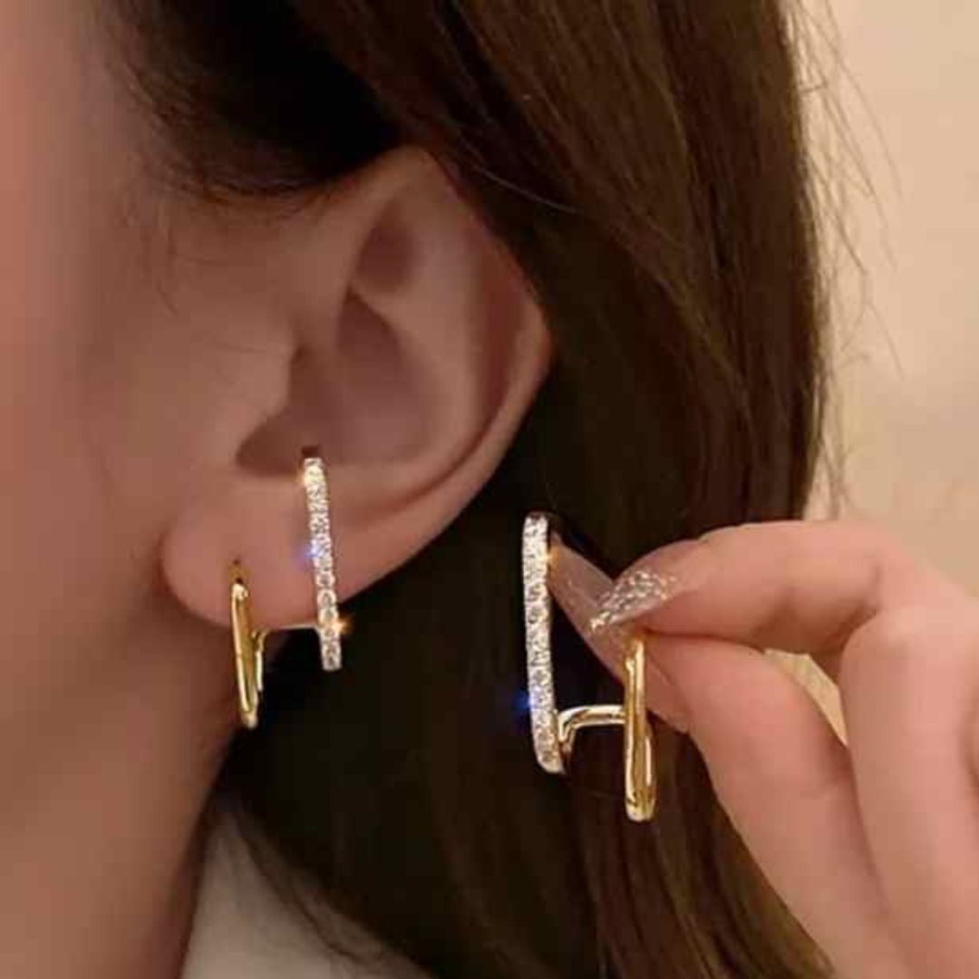 Double Layered Minimal Stud Korean Fashion Earrings