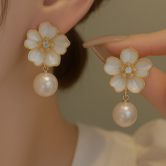 Flower and Pearl drop Earrings