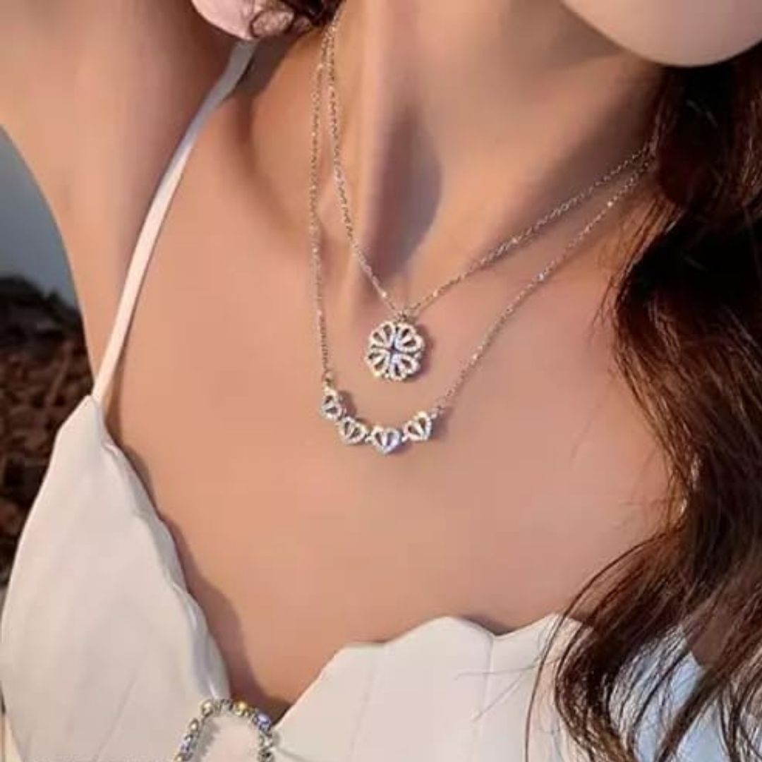 Four in one Silver Heart Korean Fashion Necklace