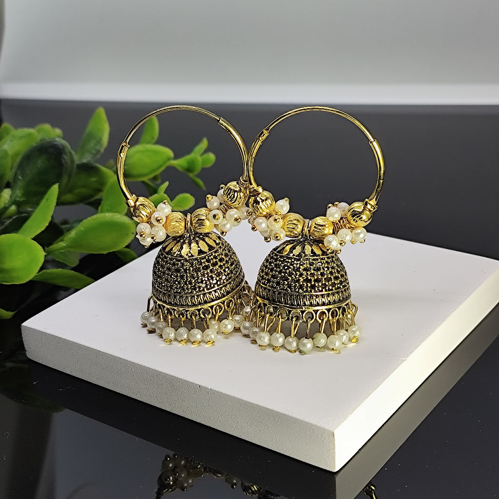 Golden Pearl Kundal Jhumka