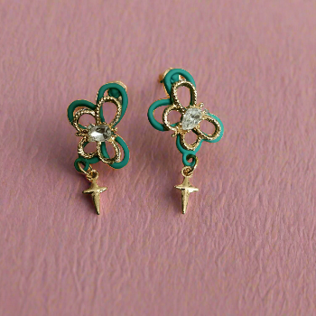 Green Butterfly and Star Drop Korean Fashion Earrings